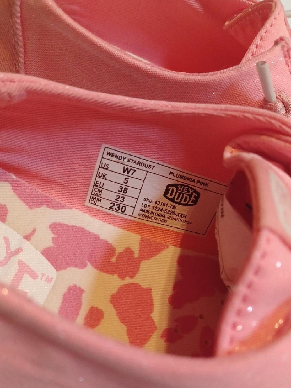 Hey Dude Pink Statdust Slip-On Sneakers Size 7 - Picture 3 of 5
